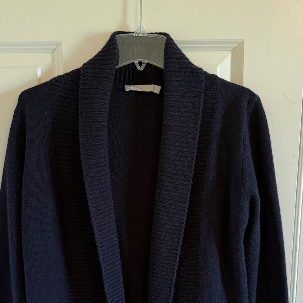 Vince Navy Blue 100% Cashmere Open Mid Length Cardigan Size Small